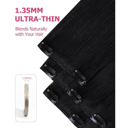 Echthaar Clip-in Extension Schwarz 55cm – Volumenspendend & Stylingfähig