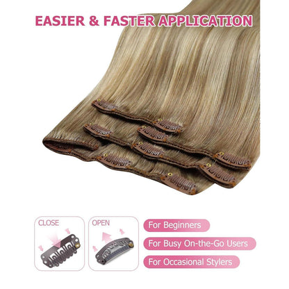 Echthaar Clip-in Extensions Ombre Hellbraun-Blond 30cm
