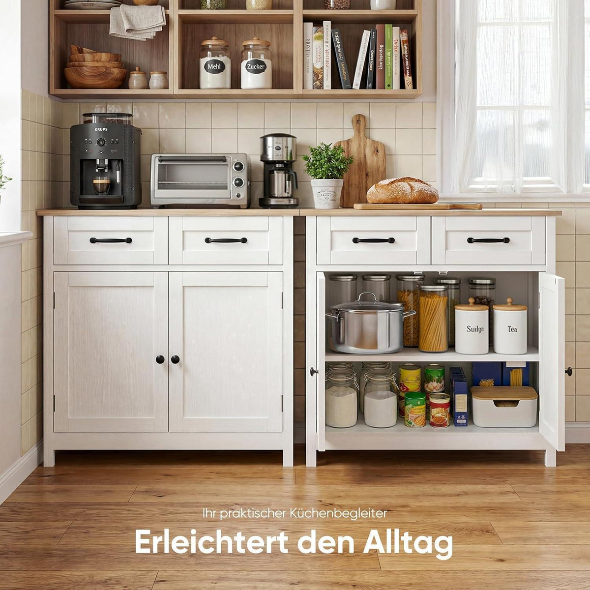 Küchenschrank mit Arbeitsplatte – Braun, 2 Schubladen & 2 Türen