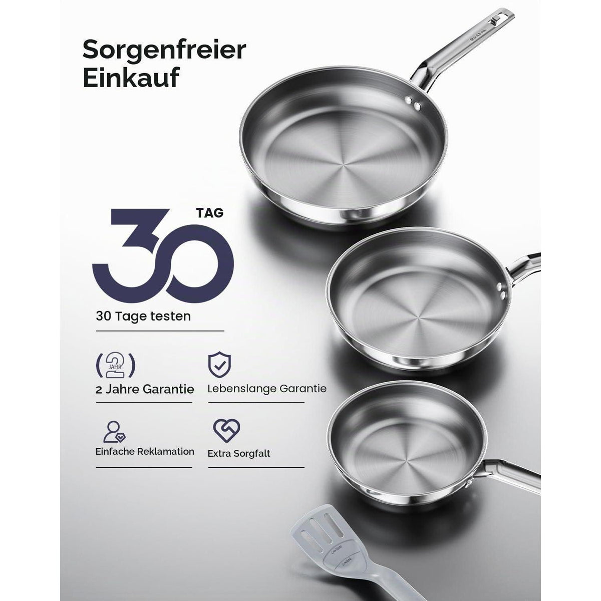 Edelstahl Pfannenset 4-teilig – Induktionsgeeignet & Stapelbar