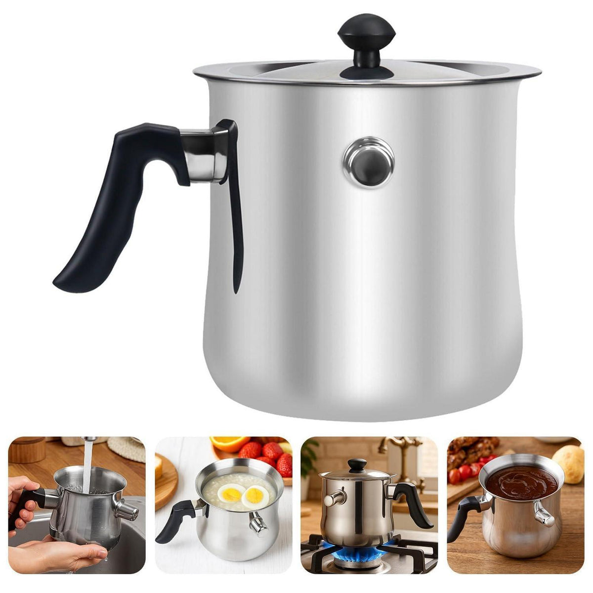 1.5L Edelstahl Milchtopf mit Deckel & Pfeife