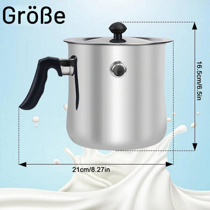 1.5L Edelstahl Milchtopf mit Deckel & Pfeife