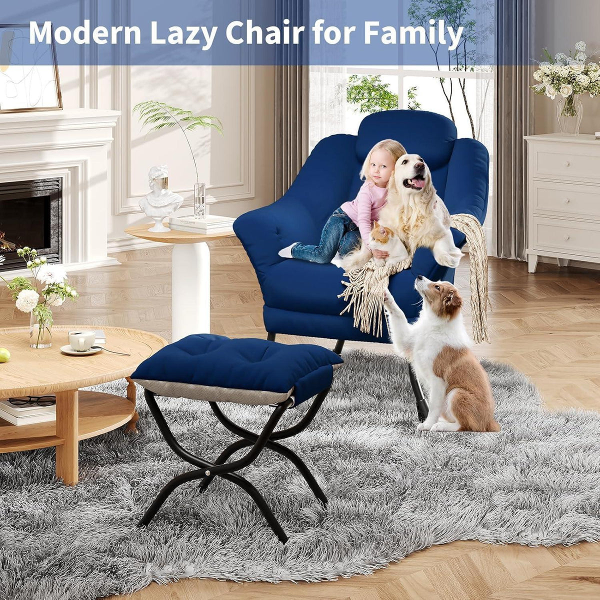 Bequemer Sessel mit Hocker – Modernes Lounge-Design in Blau