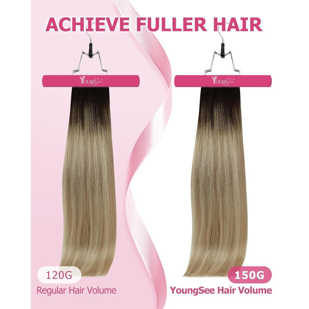 Clip-in Echthaar Extensions Braun Ombre Blond 50cm 150g