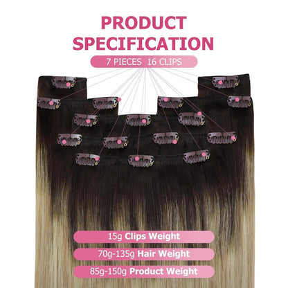Clip-in Echthaar Extensions Braun Ombre Blond 50cm 150g