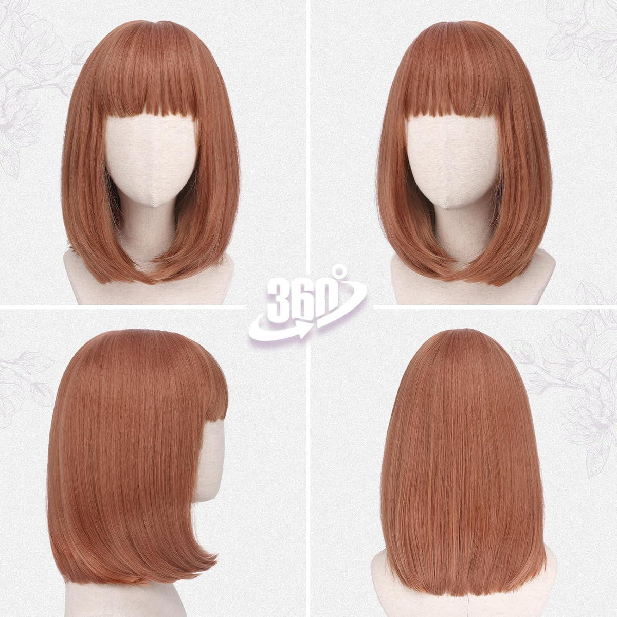 Auburn Bob Perücke mit Pony – Kurzes, rotes Haar für Damen