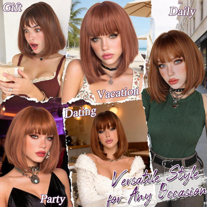 Auburn Bob Perücke mit Pony – Kurzes, rotes Haar für Damen