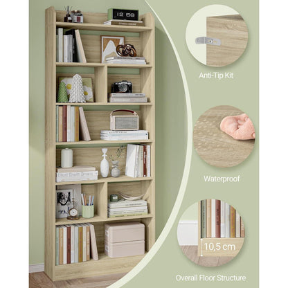 Bücherregal 7 Fächer Eichenbeige – Standregal für Wohnzimmer