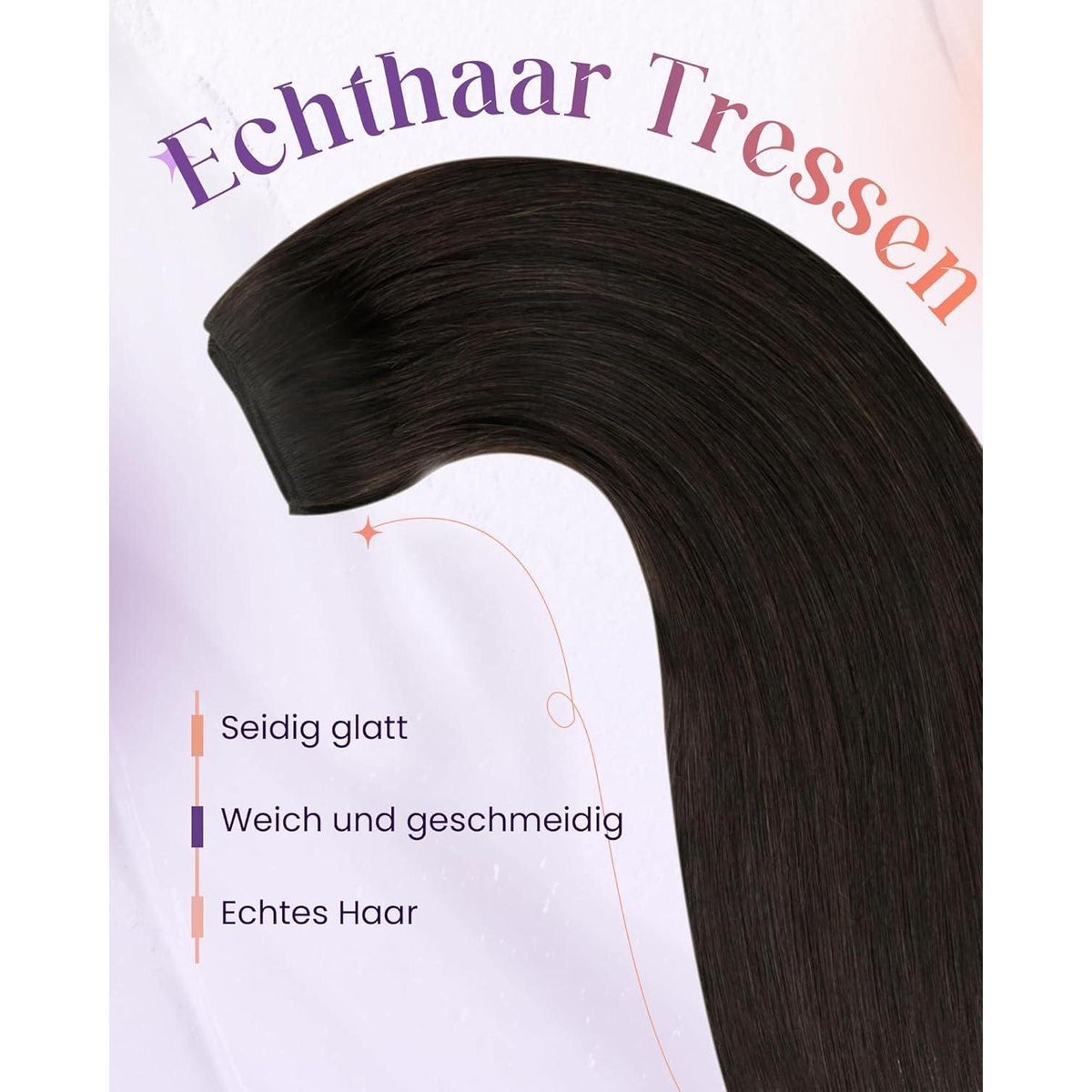 Dunkelbraune Echthaar Tressen – Remy Menschenhaar 45cm