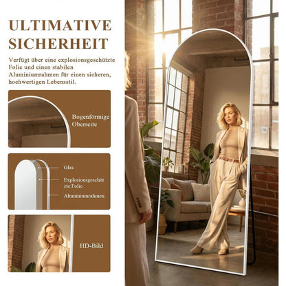 Ganzkörperspiegel Bogen 165x60cm – Freistehend & Wandmontage Weiß