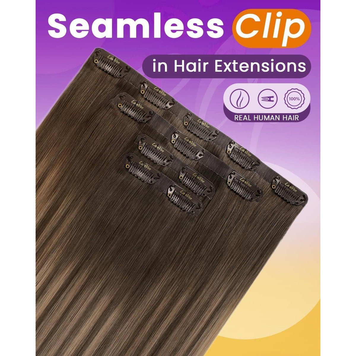 Echthaar Clip-Ins Braun Balayage 55cm – 100g