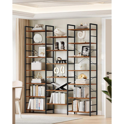 7-Etagen Bücherregal Braun-Schwarz | Standregal Vintage 24x152x217cm