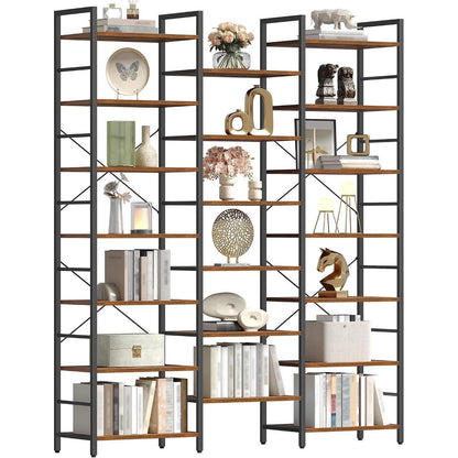 7-Etagen Bücherregal Braun-Schwarz | Standregal Vintage 24x152x217cm
