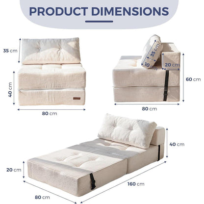 Klappsofa mit Schlaffunktion – Bequemes Bodensofa Creme