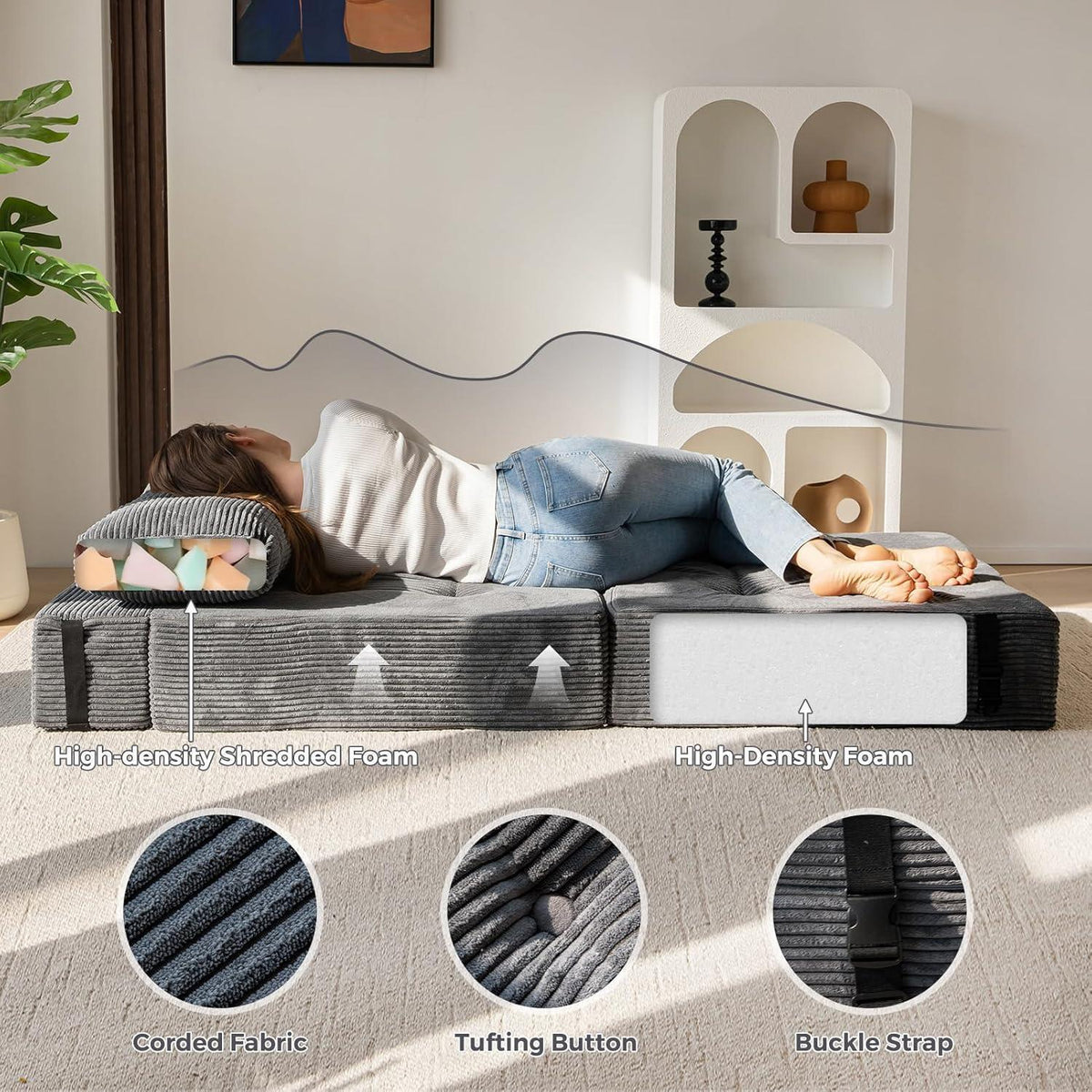 Klappsofa mit Schlaffunktion – Grau, 160x80x40 cm