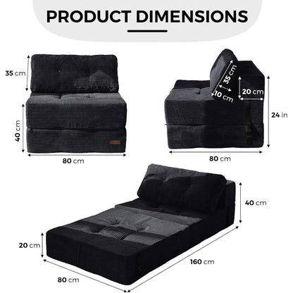 Klappsofa mit Schlaffunktion – Vielseitiges Bodensofa Schwarz