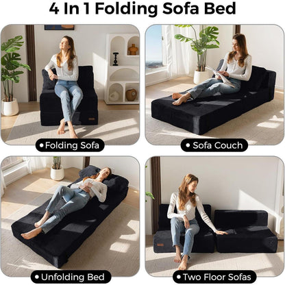 Klappsofa mit Schlaffunktion – Vielseitiges Bodensofa Schwarz