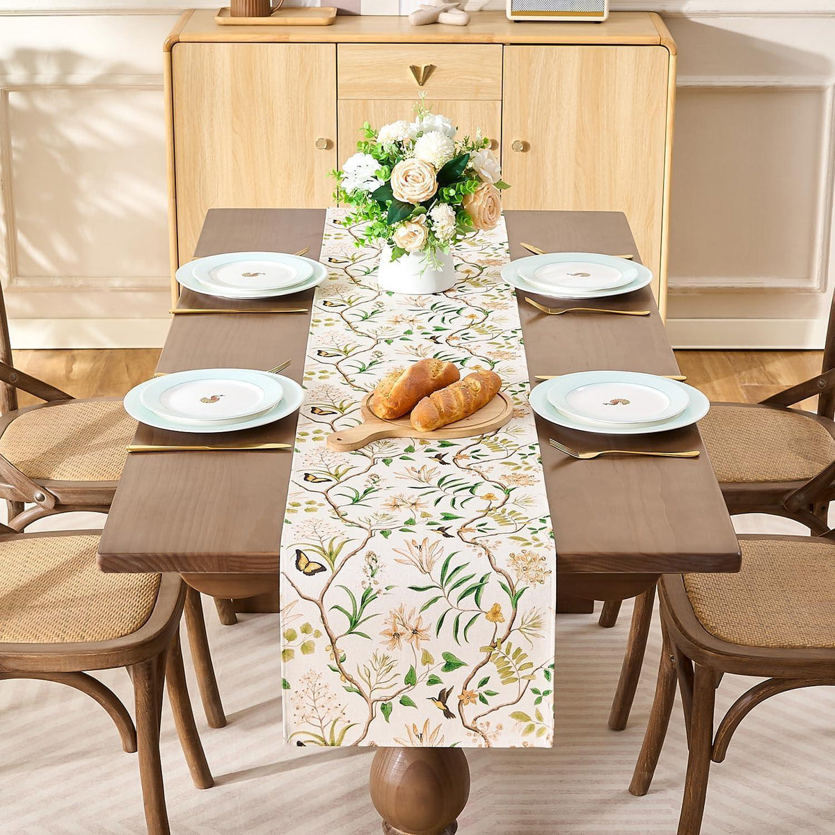 Tischläufer 33x183 cm Frühling Blumen & Blätter Deko