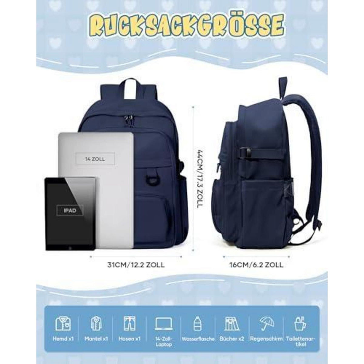 Schulrucksack für Teenager & Studenten – Wasserdicht, 14 Zoll Laptopfach
