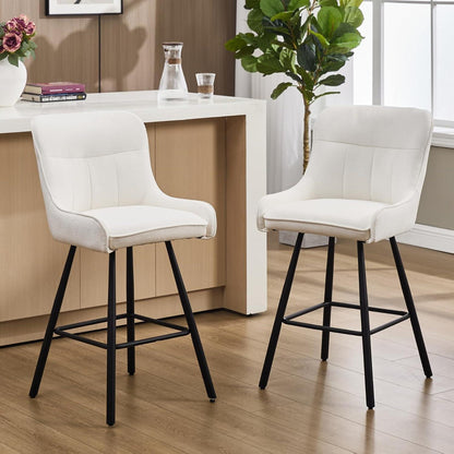 Barhocker Set 4er – Chenille Barstuhl mit Rückenlehne & Fußstütze Weiß