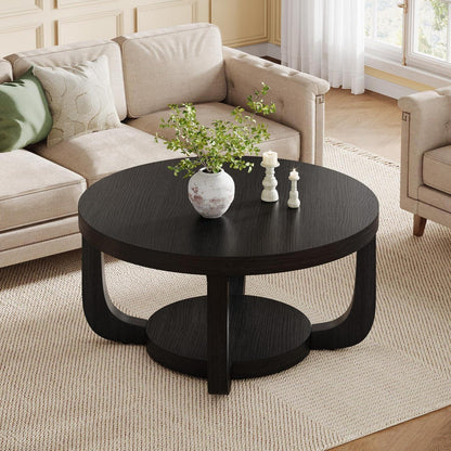 Runder Couchtisch mit Stauraum – Zweistufiger Beistelltisch Holz Schwarz