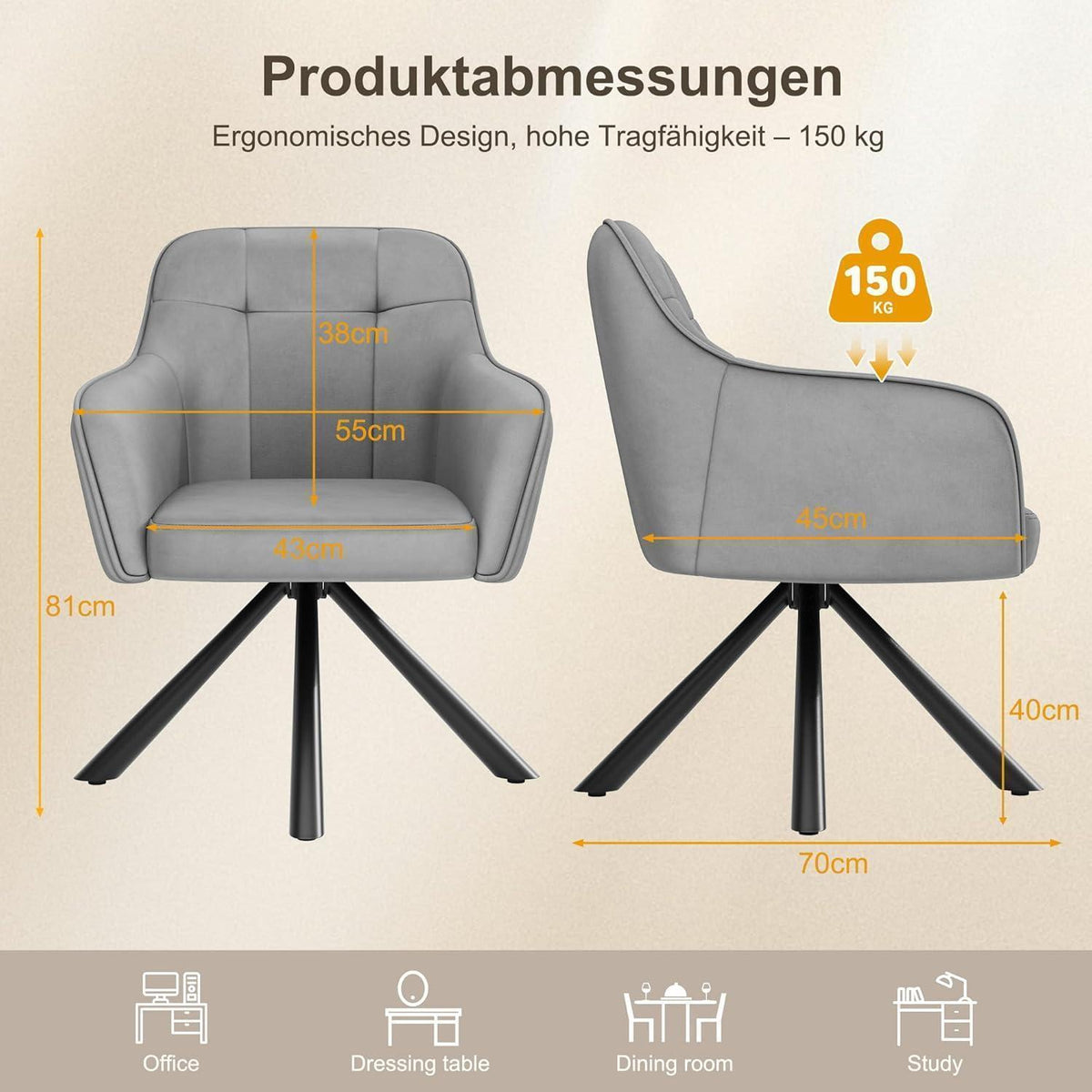 Drehbare Esszimmerstühle 2er Set mit Samt & Armlehnen