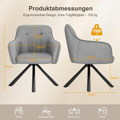 Drehbare Esszimmerstühle 2er Set mit Samt & Armlehnen
