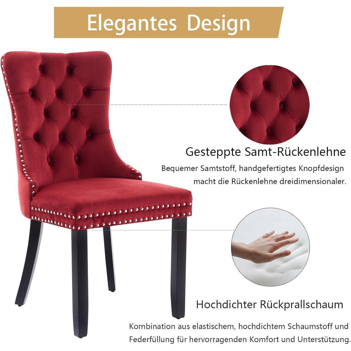 Samt-Esszimmerstühle 4er Set – Burgunderrot, Modern & Komfortabel