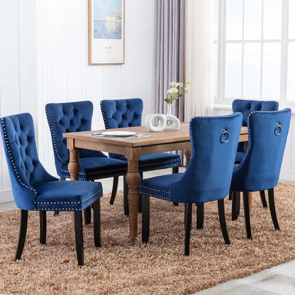 8x Samt Esszimmerstühle mit Massivholzbeinen, Blau