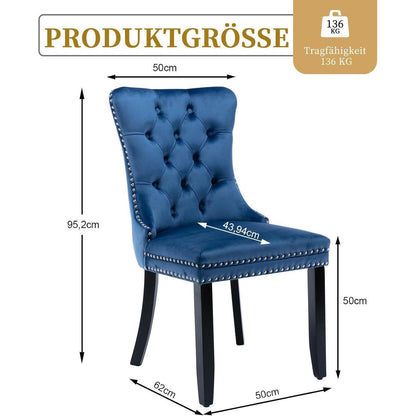 8x Samt Esszimmerstühle mit Massivholzbeinen, Blau