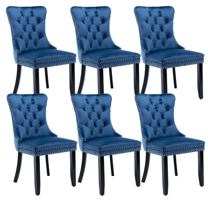 Samt Esszimmerstühle 6er Set mit Massivholzbeinen, Blau