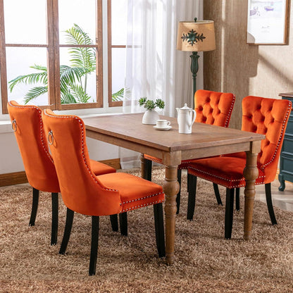 Samt-Esszimmerstühle 4er Set mit Massivholzbeinen, Orange