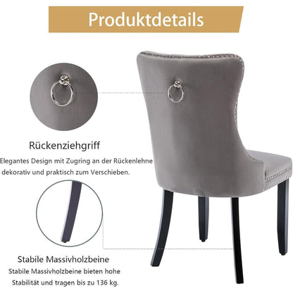8x Samt Esszimmerstühle mit Massivholzbeinen, Grau