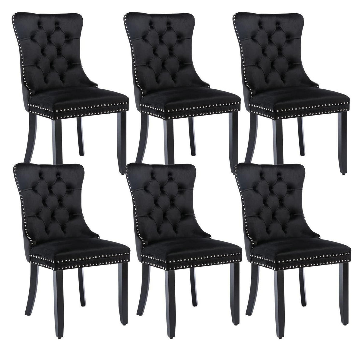Samt Esszimmerstühle 6er Set mit Massivholzbeinen Schwarz