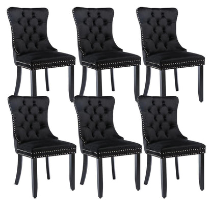 Samt Esszimmerstühle 6er Set mit Massivholzbeinen Schwarz