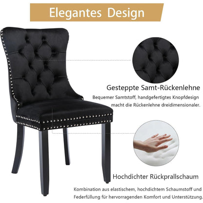 Samt Esszimmerstühle 6er Set mit Massivholzbeinen Schwarz