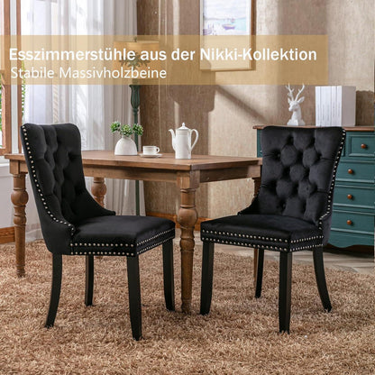 Samt Esszimmerstühle 6er Set mit Massivholzbeinen Schwarz