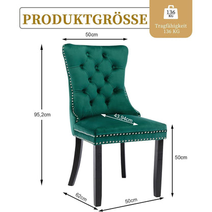 Samt Esszimmerstühle 4er Set mit Massivholzbeinen, Grün