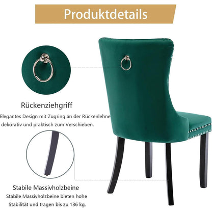 8x Samt Esszimmerstühle mit Massivholzbeinen, Grün