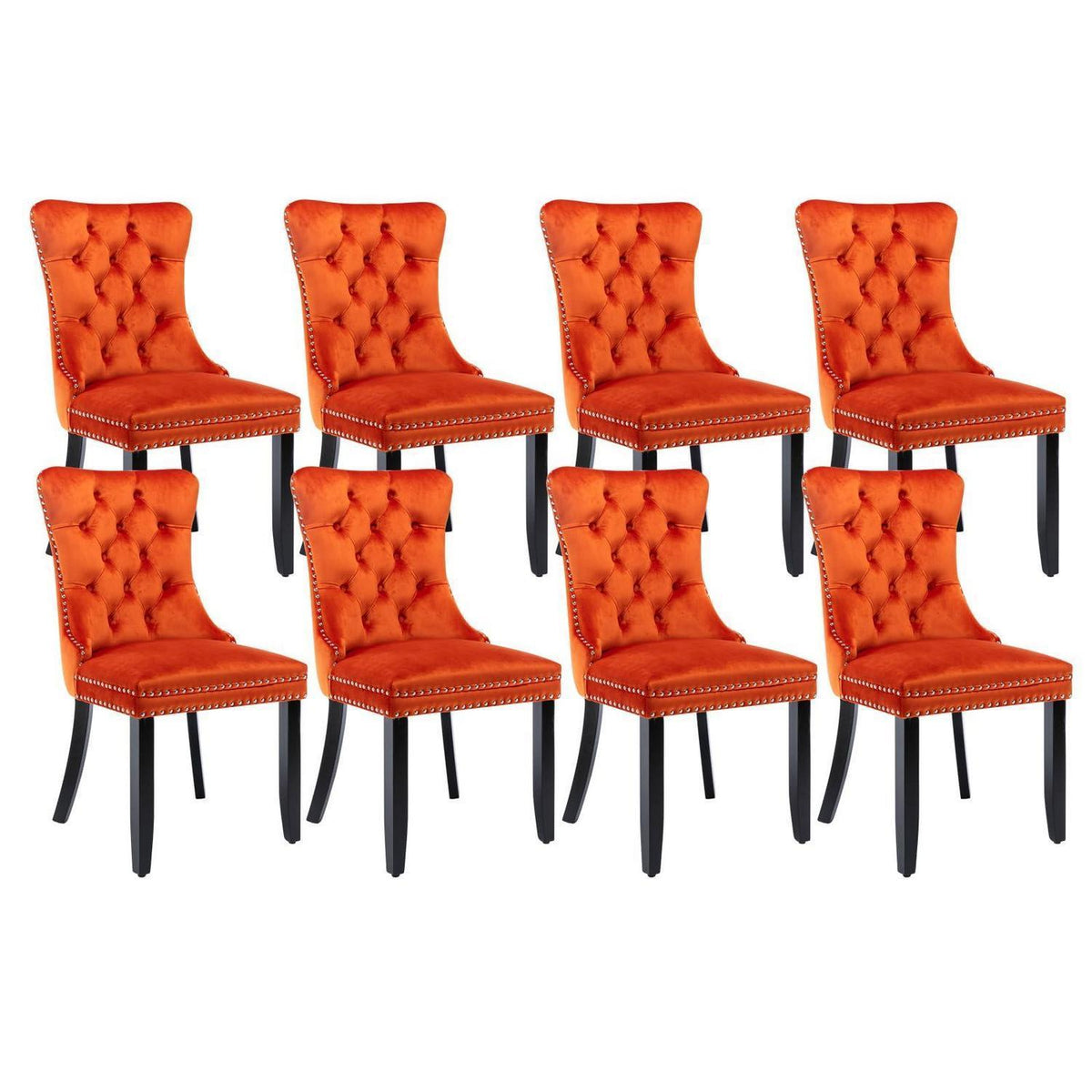 8x Samt Esszimmerstühle mit Massivholzbeinen, Orange