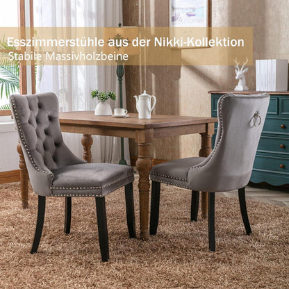Samt-Esszimmerstühle 4er-Set mit Massivholzbeinen, Grau