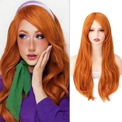 Orange Lockige Perücke mit Pony 28 Zoll – Cosplay & Party