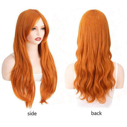 Orange Lockige Perücke mit Pony 28 Zoll – Cosplay & Party