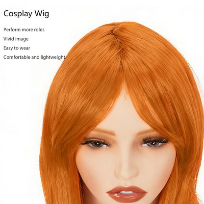 Orange Lockige Perücke mit Pony 28 Zoll – Cosplay & Party