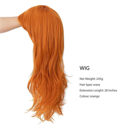 Orange Lockige Perücke mit Pony 28 Zoll – Cosplay & Party