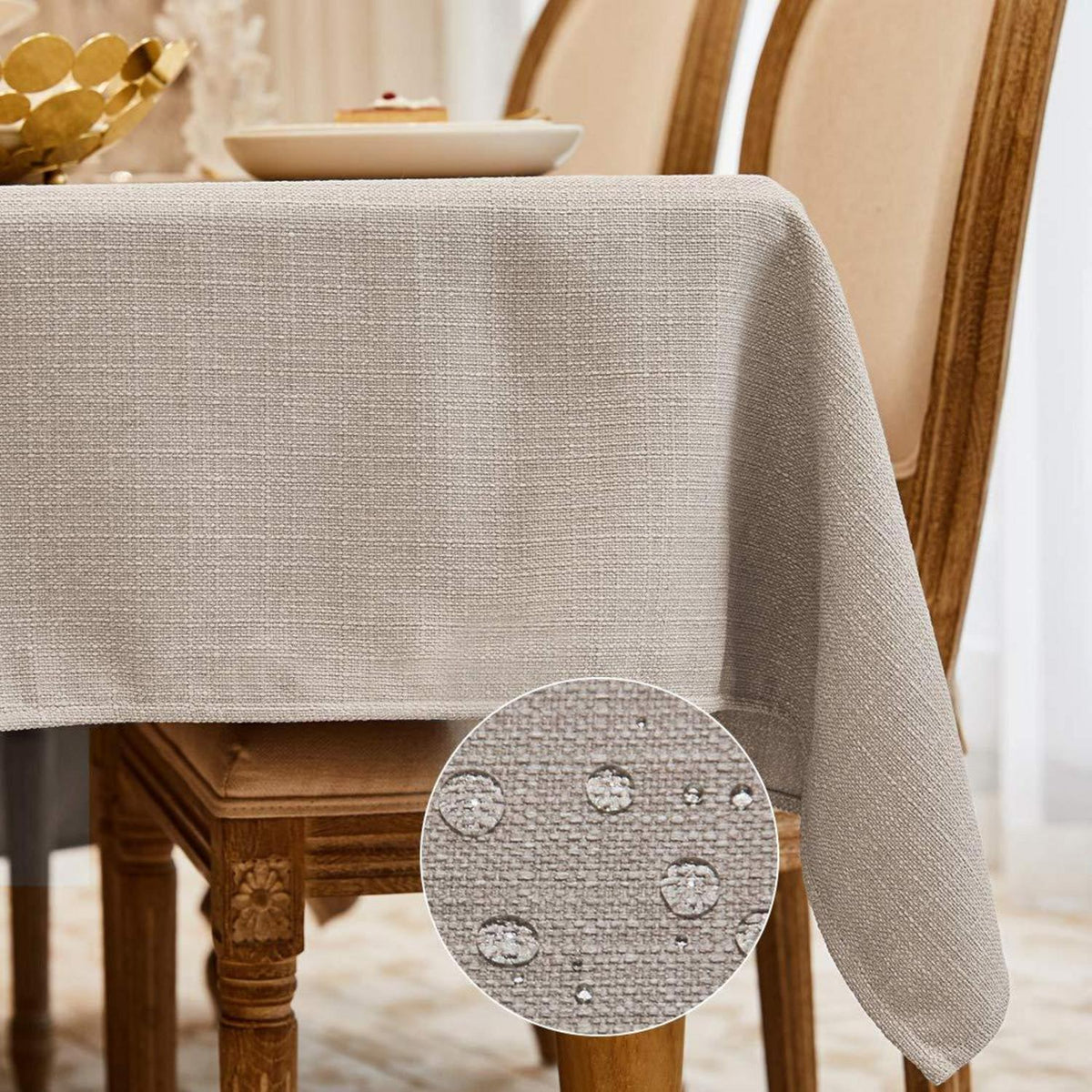 Abwaschbare Tischdecke Beige Leinenoptik 230x335 cm Rechteck
