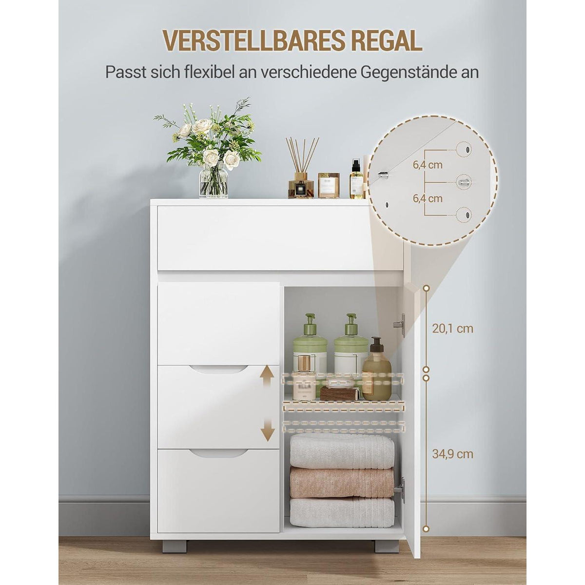 Hzuaneri Badschrank mit Verstellbarem Innenraum & 4 Schubladen