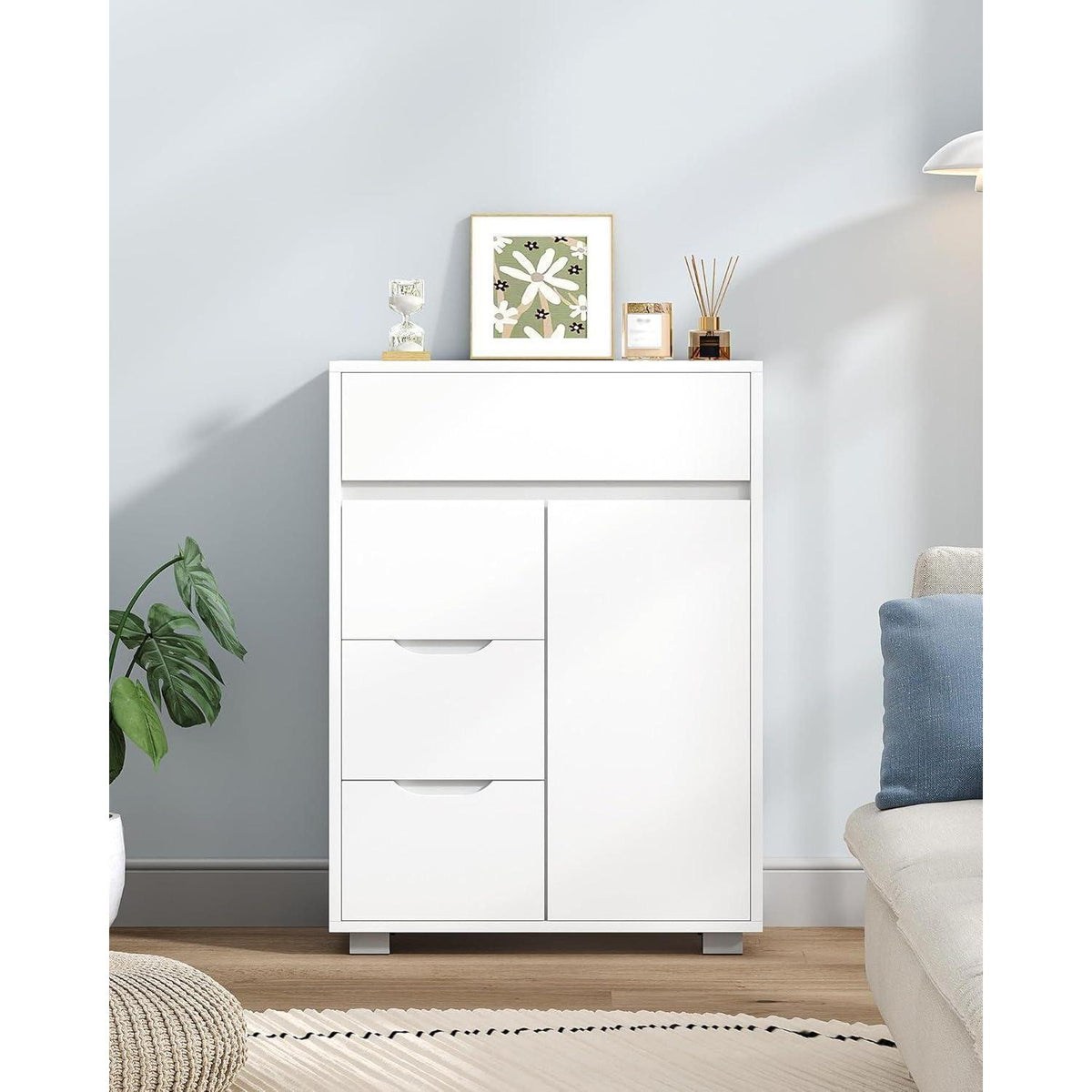 Hzuaneri Badschrank mit Verstellbarem Innenraum & 4 Schubladen