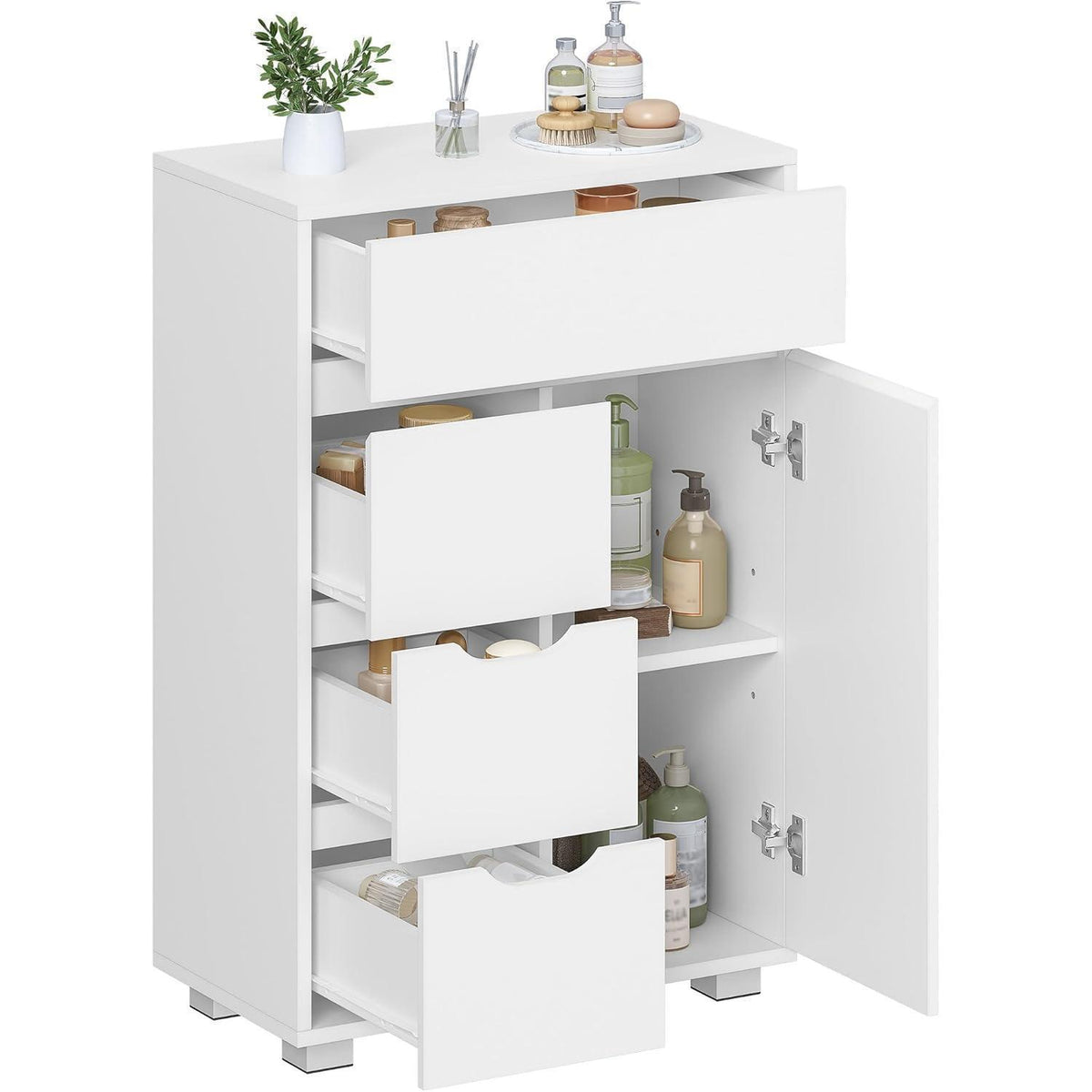 Hzuaneri Badschrank mit Verstellbarem Innenraum & 4 Schubladen