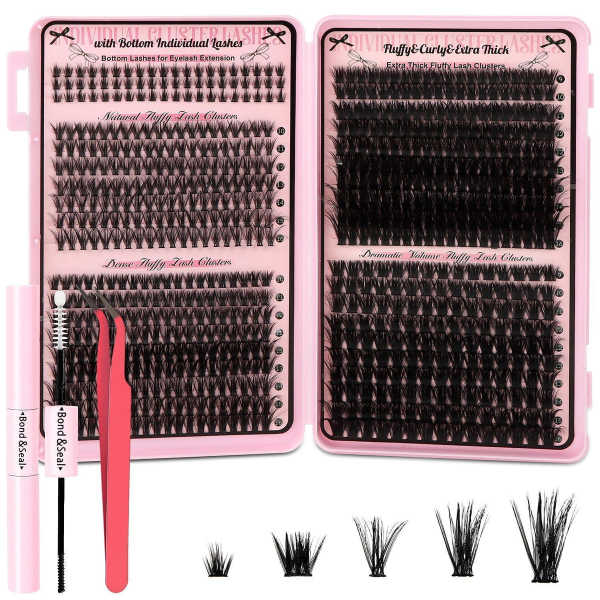 Wimpern Extensions Set 730pcs – Cluster Lashes mit Kleber & Pinzette